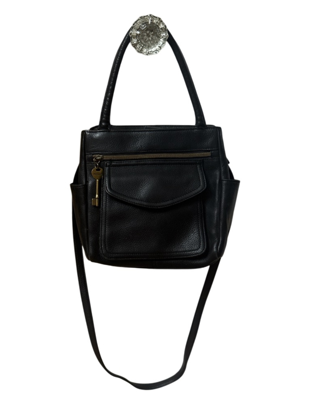 Fossil Vintage 1954 Black Leather Satchel/Crossbody Bag - Picture 3 of 9